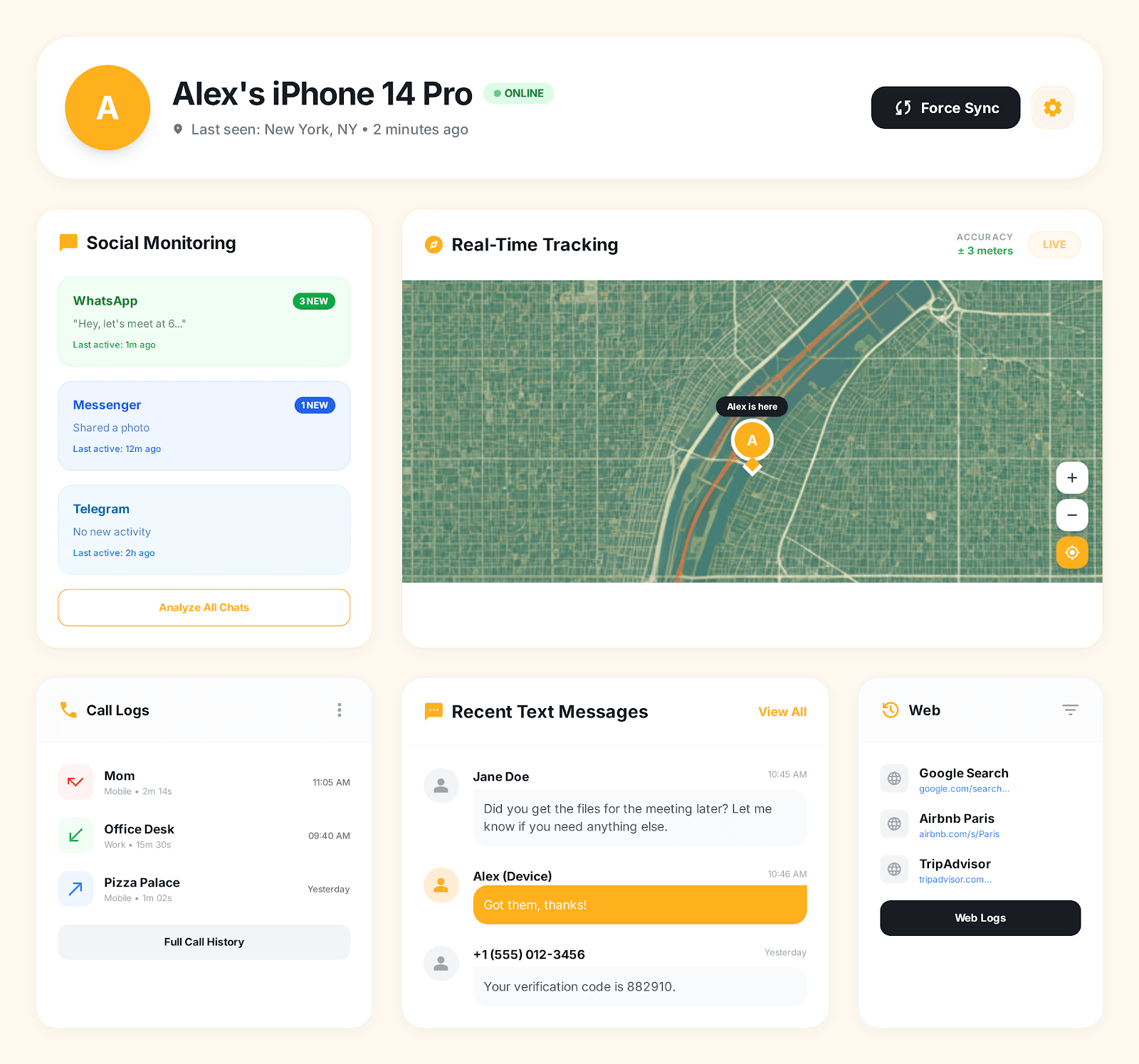 SpyBuddy monitoring dashboard preview - catch cheater phone spy app